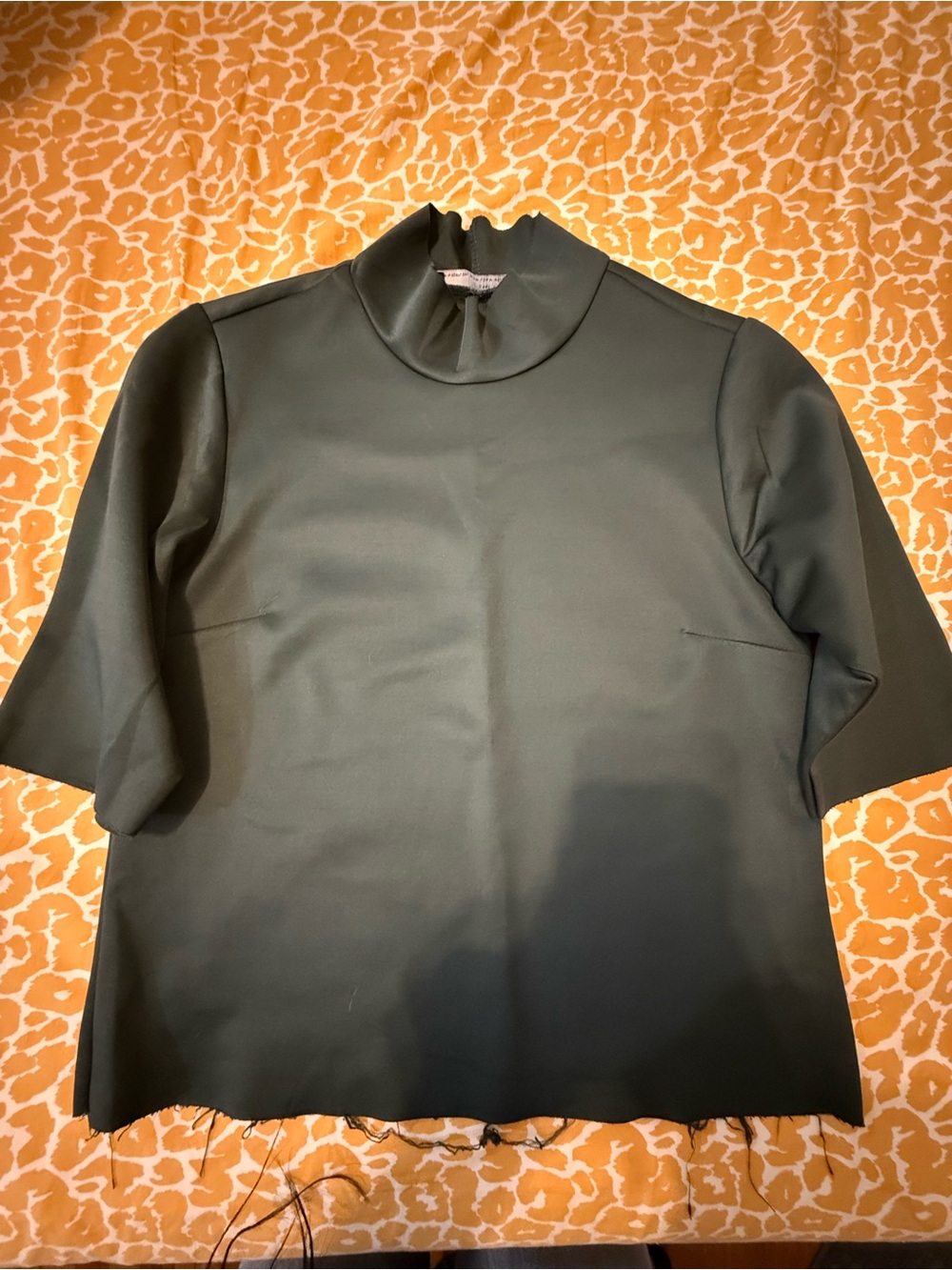 Zara Olive Green High-Neck Short Sleeve Top